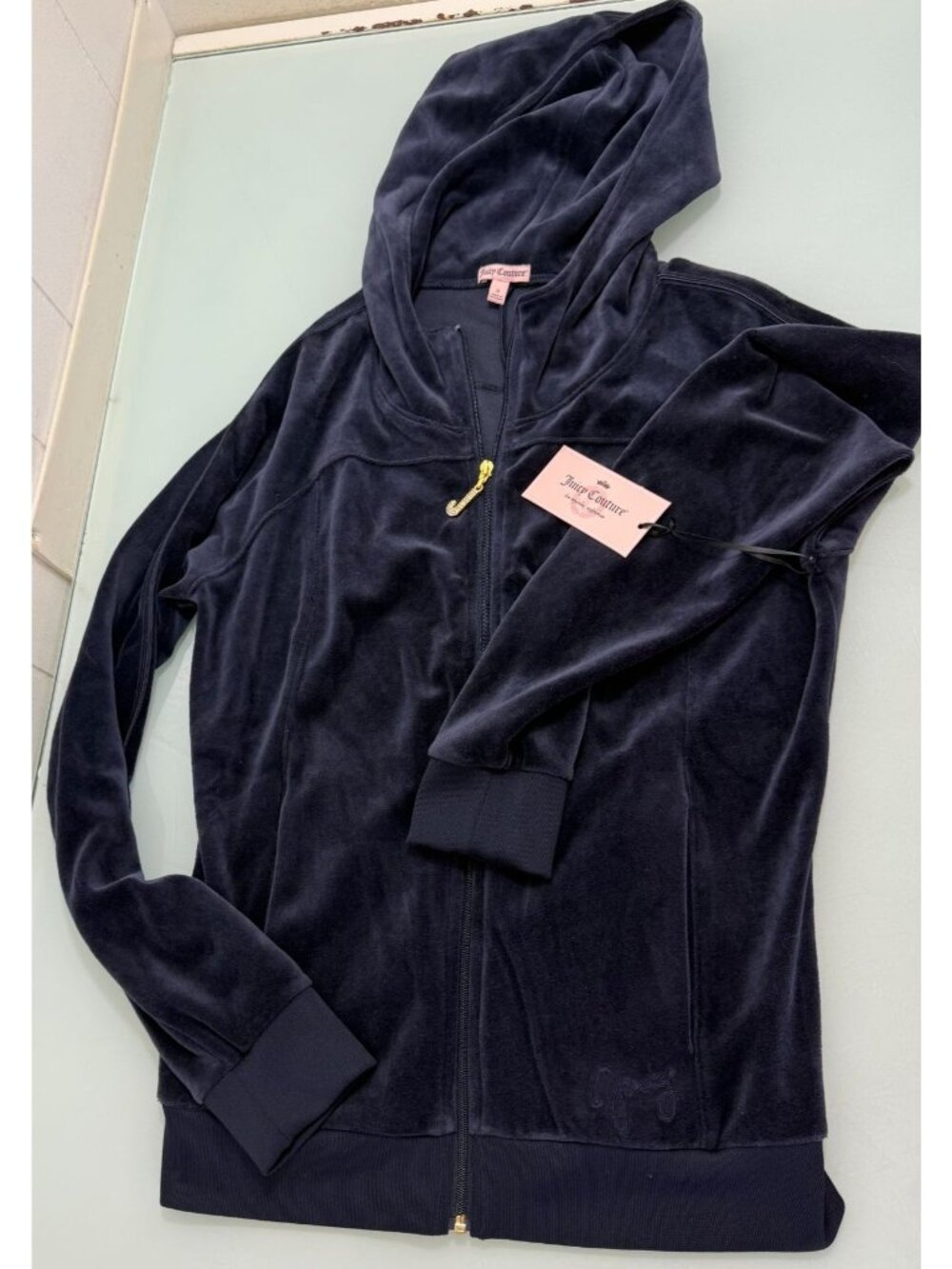 Juicy Couture Velour Hoodie Jacket Women's Small S Full Zip Navy Blue Y2K NWT
